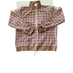 Jian Wang 2XL Men's Retro Plaid Striped Zip Up Pockets Jogger Style Track Suit